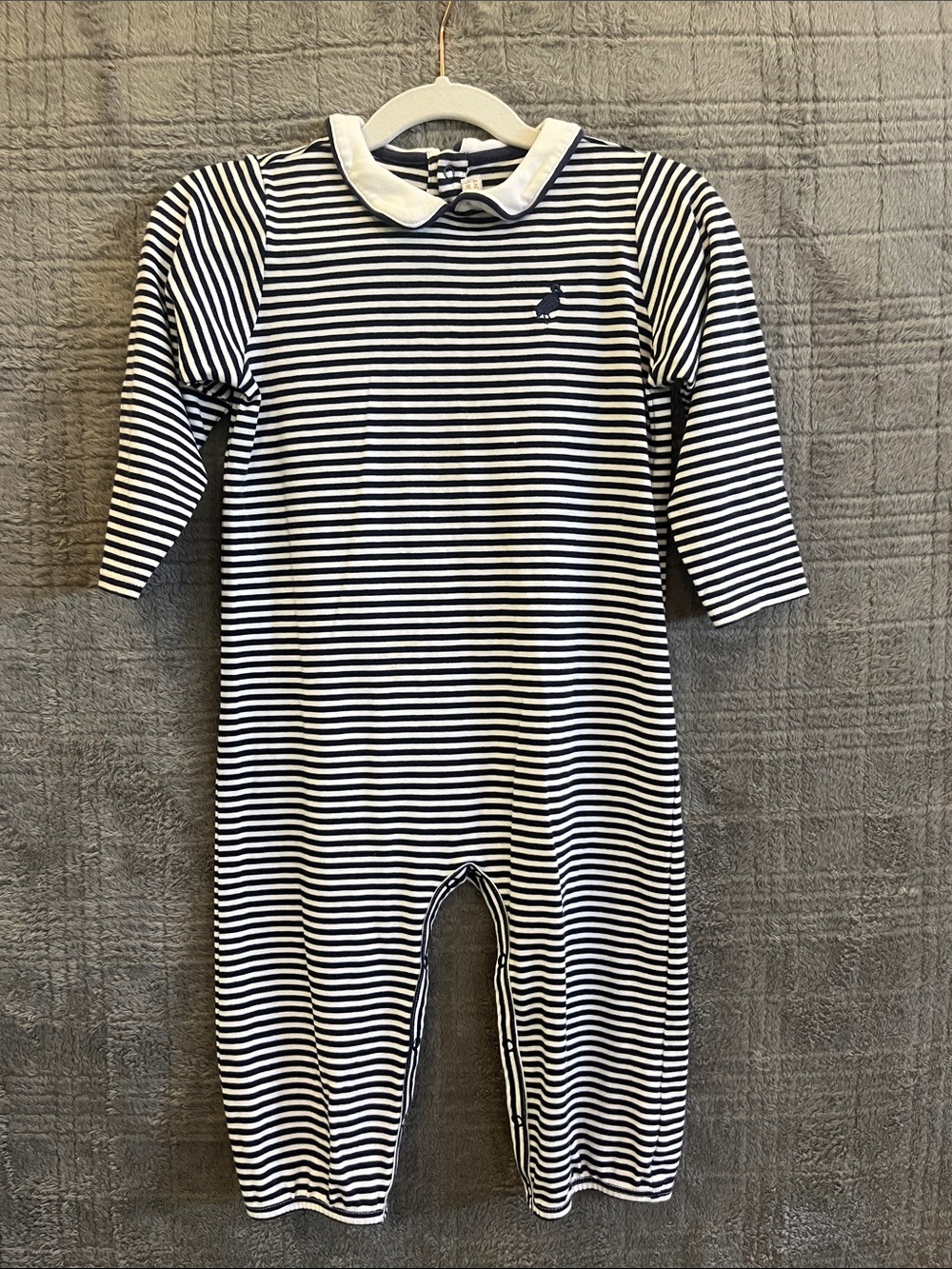 The Beaufort Bonnet Company Navy & White Striped One-Piece with Peter Pan Collar